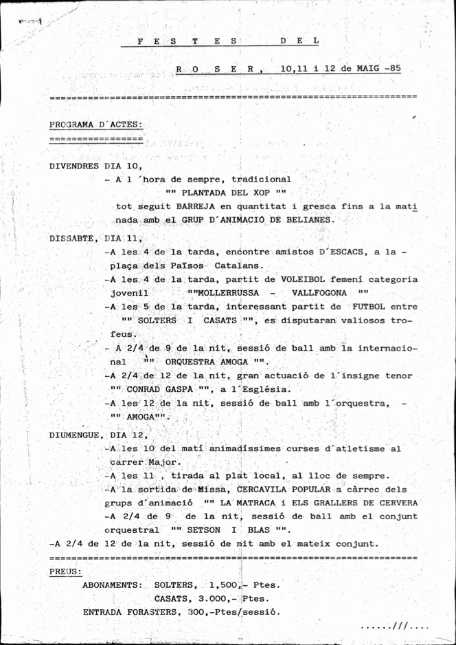 Festa Major del Roser 1985